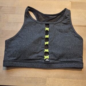 Born Primitive Charcoal Sports Bra with Lime Details